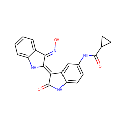 O=C1Nc2ccc(NC(=O)C3CC3)cc2/C1=C1/Nc2ccccc2/C1=N\O ZINC000653850124