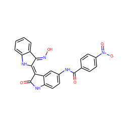 O=C1Nc2ccc(NC(=O)c3ccc([N+](=O)[O-])cc3)cc2/C1=C1/Nc2ccccc2/C1=N\O ZINC000653856882