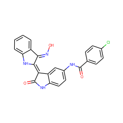 O=C1Nc2ccc(NC(=O)c3ccc(Cl)cc3)cc2/C1=C1/Nc2ccccc2/C1=N\O ZINC000653850093