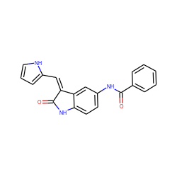 O=C1Nc2ccc(NC(=O)c3ccccc3)cc2/C1=C/c1ccc[nH]1 ZINC000100865183