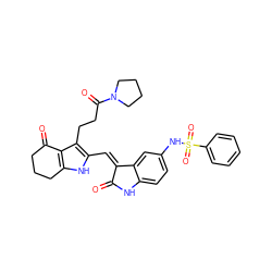 O=C1Nc2ccc(NS(=O)(=O)c3ccccc3)cc2/C1=C/c1[nH]c2c(c1CCC(=O)N1CCCC1)C(=O)CCC2 ZINC000058576108