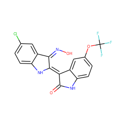 O=C1Nc2ccc(OC(F)(F)F)cc2/C1=C1/Nc2ccc(Cl)cc2/C1=N/O ZINC000101342040