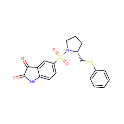 O=C1Nc2ccc(S(=O)(=O)N3CCC[C@@H]3CSc3ccccc3)cc2C1=O ZINC000001996397