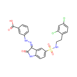 O=C1Nc2ccc(S(=O)(=O)NCCc3ccc(Cl)cc3Cl)cc2/C1=N/Nc1cccc(C(=O)O)c1 ZINC000042806607