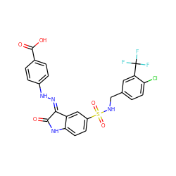 O=C1Nc2ccc(S(=O)(=O)NCc3ccc(Cl)c(C(F)(F)F)c3)cc2/C1=N/Nc1ccc(C(=O)O)cc1 ZINC000049888655