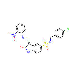 O=C1Nc2ccc(S(=O)(=O)NCc3ccc(Cl)cc3)cc2/C1=N/Nc1ccccc1[N+](=O)[O-] ZINC000040424365