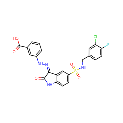 O=C1Nc2ccc(S(=O)(=O)NCc3ccc(F)c(Cl)c3)cc2/C1=N/Nc1cccc(C(=O)O)c1 ZINC000040980204