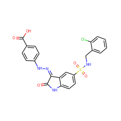 O=C1Nc2ccc(S(=O)(=O)NCc3ccccc3Cl)cc2/C1=N/Nc1ccc(C(=O)O)cc1 ZINC000040424207