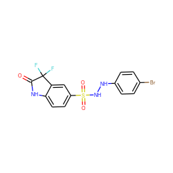 O=C1Nc2ccc(S(=O)(=O)NNc3ccc(Br)cc3)cc2C1(F)F ZINC000653701051