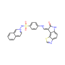 O=C1Nc2ccc3ncsc3c2/C1=C/Nc1ccc(S(=O)(=O)N[n+]2ccc3ccccc3c2)cc1 ZINC000095607289