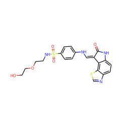 O=C1Nc2ccc3ncsc3c2/C1=C/Nc1ccc(S(=O)(=O)NCCOCCO)cc1 ZINC000013470487