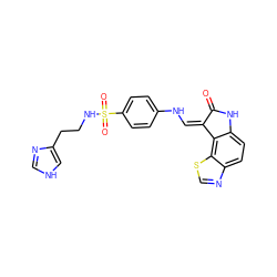 O=C1Nc2ccc3ncsc3c2/C1=C/Nc1ccc(S(=O)(=O)NCCc2c[nH]cn2)cc1 ZINC000013470486