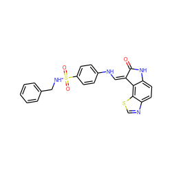 O=C1Nc2ccc3ncsc3c2/C1=C/Nc1ccc(S(=O)(=O)NCc2ccccc2)cc1 ZINC000013470490