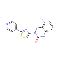 O=C1Nc2cccc(F)c2CN1c1csc(-c2ccncc2)n1 ZINC000014974656