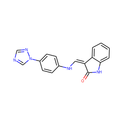 O=C1Nc2ccccc2/C1=C/Nc1ccc(-n2cncn2)cc1 ZINC000003980653