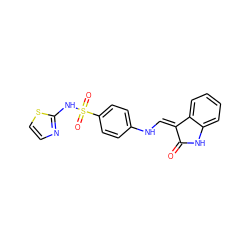 O=C1Nc2ccccc2/C1=C/Nc1ccc(S(=O)(=O)Nc2nccs2)cc1 ZINC000010254751