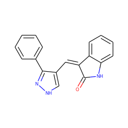 O=C1Nc2ccccc2/C1=C/c1c[nH]nc1-c1ccccc1 ZINC000013465359