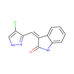 O=C1Nc2ccccc2/C1=C/c1n[nH]cc1Cl ZINC000013780174