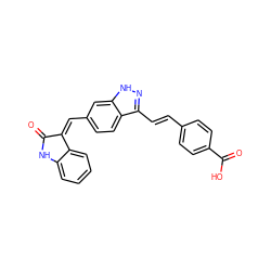 O=C1Nc2ccccc2/C1=C\c1ccc2c(/C=C/c3ccc(C(=O)O)cc3)n[nH]c2c1 ZINC000096273693