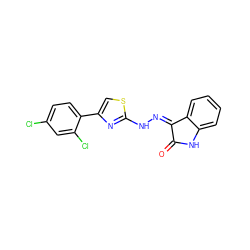 O=C1Nc2ccccc2/C1=N/Nc1nc(-c2ccc(Cl)cc2Cl)cs1 ZINC000299867325