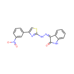 O=C1Nc2ccccc2/C1=N/Nc1nc(-c2cccc([N+](=O)[O-])c2)cs1 ZINC000004748271