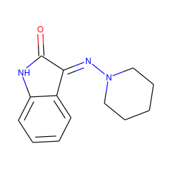 O=C1Nc2ccccc2/C1=N\N1CCCCC1 ZINC000058800423