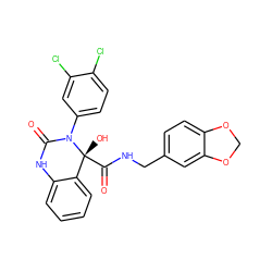 O=C1Nc2ccccc2[C@@](O)(C(=O)NCc2ccc3c(c2)OCO3)N1c1ccc(Cl)c(Cl)c1 ZINC000003665897