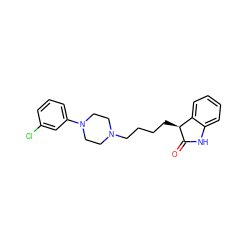 O=C1Nc2ccccc2[C@@H]1CCCCN1CCN(c2cccc(Cl)c2)CC1 ZINC000029055391