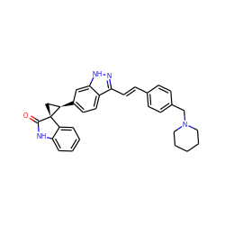 O=C1Nc2ccccc2[C@]12C[C@H]2c1ccc2c(/C=C/c3ccc(CN4CCCCC4)cc3)n[nH]c2c1 ZINC000144939486