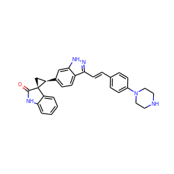 O=C1Nc2ccccc2[C@]12C[C@H]2c1ccc2c(/C=C/c3ccc(N4CCNCC4)cc3)n[nH]c2c1 ZINC000114156785