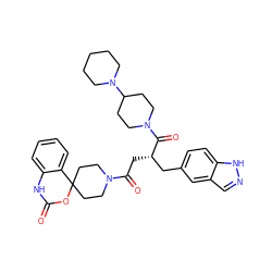 O=C1Nc2ccccc2C2(CCN(C(=O)C[C@@H](Cc3ccc4[nH]ncc4c3)C(=O)N3CCC(N4CCCCC4)CC3)CC2)O1 ZINC000084632485