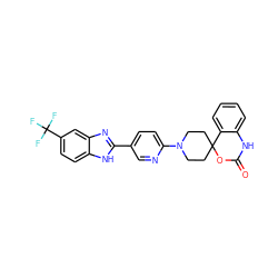 O=C1Nc2ccccc2C2(CCN(c3ccc(-c4nc5cc(C(F)(F)F)ccc5[nH]4)cn3)CC2)O1 ZINC000169235955