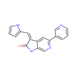 O=C1Nc2cnc(-c3cccnc3)cc2/C1=C/c1ccc[nH]1 ZINC000013538915