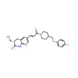 O=C1Nc2ncc(/C=C/C(=O)N3CCC(COc4ccc(F)cc4)CC3)cc2C[C@H]1CO ZINC000169707530