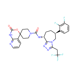 O=C1Nc2ncccc2C2(CCN(C(=O)N[C@@H]3CC[C@@H](c4cccc(F)c4F)Cn4c(CC(F)(F)F)nnc43)CC2)O1 ZINC000071331269