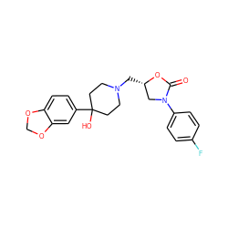 O=C1O[C@@H](CN2CCC(O)(c3ccc4c(c3)OCO4)CC2)CN1c1ccc(F)cc1 ZINC000029409472