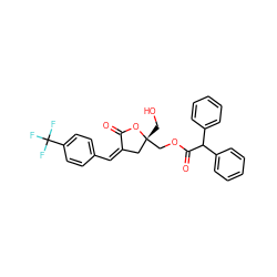 O=C1O[C@](CO)(COC(=O)C(c2ccccc2)c2ccccc2)C/C1=C/c1ccc(C(F)(F)F)cc1 ZINC000045497527