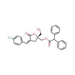 O=C1O[C@](CO)(COC(=O)C(c2ccccc2)c2ccccc2)C/C1=C/c1ccc(Cl)cc1 ZINC000042920106