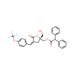 O=C1O[C@](CO)(COC(=O)C(c2ccccc2)c2ccccc2)C/C1=C/c1ccc(OC(F)(F)F)cc1 ZINC000045496684