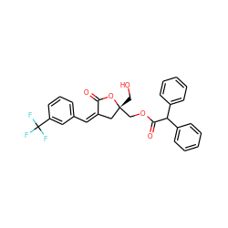 O=C1O[C@](CO)(COC(=O)C(c2ccccc2)c2ccccc2)C/C1=C/c1cccc(C(F)(F)F)c1 ZINC000040423636