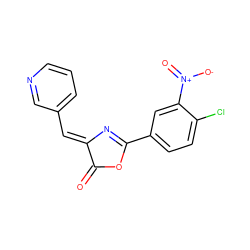 O=C1OC(c2ccc(Cl)c([N+](=O)[O-])c2)=N/C1=C\c1cccnc1 ZINC000000197290