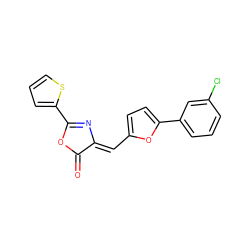 O=C1OC(c2cccs2)=N/C1=C\c1ccc(-c2cccc(Cl)c2)o1 ZINC000001193688