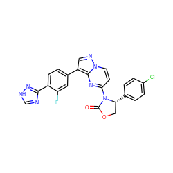 O=C1OC[C@@H](c2ccc(Cl)cc2)N1c1ccn2ncc(-c3ccc(-c4nc[nH]n4)c(F)c3)c2n1 ZINC000116195113