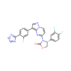 O=C1OC[C@@H](c2ccc(F)c(F)c2)N1c1ccn2ncc(-c3ccc(-c4nc[nH]n4)c(F)c3)c2n1 ZINC000116185855