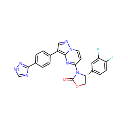 O=C1OC[C@@H](c2ccc(F)c(F)c2)N1c1ccn2ncc(-c3ccc(-c4nc[nH]n4)cc3)c2n1 ZINC000116186043