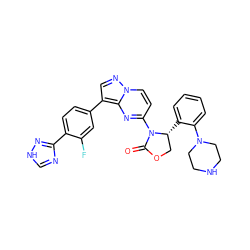 O=C1OC[C@@H](c2ccccc2N2CCNCC2)N1c1ccn2ncc(-c3ccc(-c4nc[nH]n4)c(F)c3)c2n1 ZINC000116189926