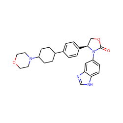 O=C1OC[C@H](c2ccc(C3CCC(N4CCOCC4)CC3)cc2)N1c1ccc2[nH]cnc2c1 ZINC000116195047