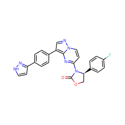 O=C1OC[C@H](c2ccc(F)cc2)N1c1ccn2ncc(-c3ccc(-c4cc[nH]n4)cc3)c2n1 ZINC000116186195