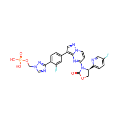 O=C1OC[C@H](c2ccc(F)cn2)N1c1ccn2ncc(-c3ccc(-c4ncn(COP(=O)(O)O)n4)c(F)c3)c2n1 ZINC000116186831