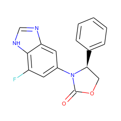 O=C1OC[C@H](c2ccccc2)N1c1cc(F)c2[nH]cnc2c1 ZINC000116197885